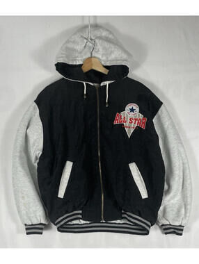 Vintage Converse All Star REVERSIBLE Cotton Nylon Hooded Jacket USA Sz L